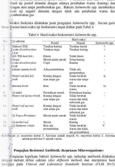 Tabel 4  Hasil reaksi biokomiawi Salmonella spp. 