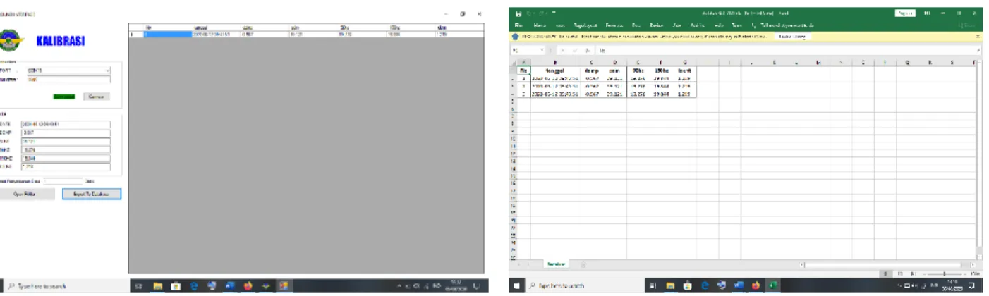 Gambar 7 Tampilan COM dan baudrate, Tampilan Parameter Software dan Database  Microsoft Excel 