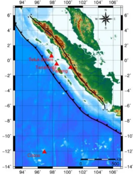 Gambar 2. Posisi tide gauge pencatat tinggi  gelombang gempabumi Mentawai 2010. 