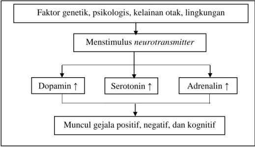 Gambar 1. Patofisiologi skizofrenia (Prabowo, 2014) 