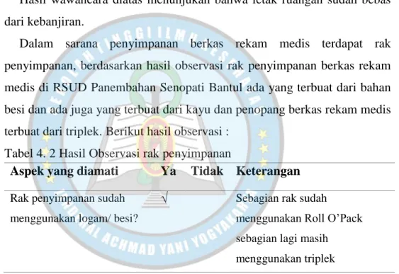 Tabel 4. 2 Hasil Observasi rak penyimpanan 