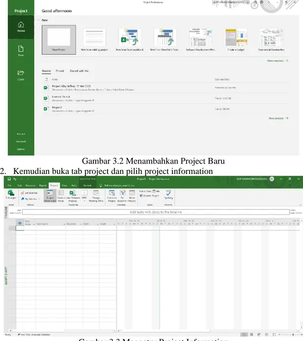 Gambar 3.3 Mengatur Project Information  3.  Kemudian mengatur tanggal proyek akan dimulai