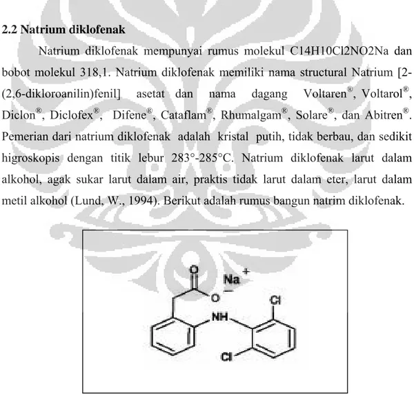 Gambar 2.1. Struktur natrium diklofenak  (Soewandhi, S.N., A. Rulyaqien, &amp; R. Indardini, 2007) 