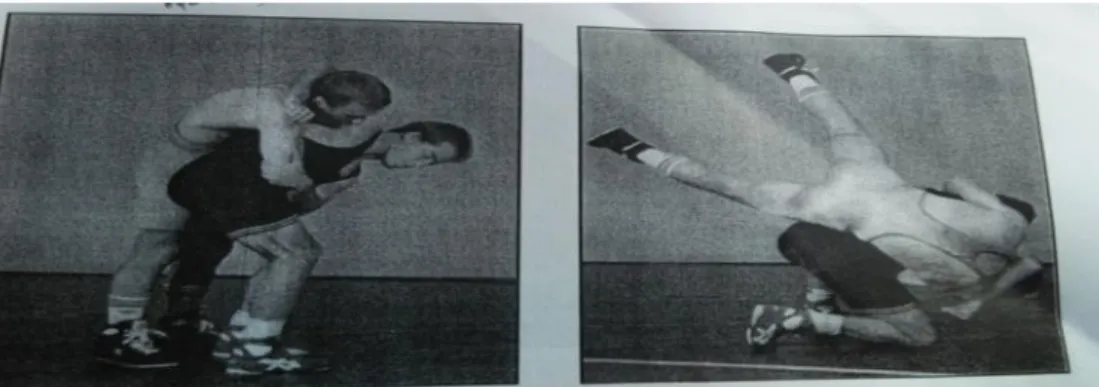 Gambar 4. Teknik Bantingan Bahu dengan Gulungan pinggang dan lengan.