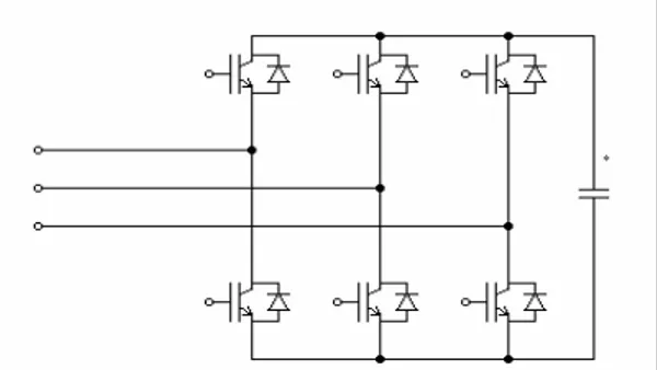 Gambar 4 Tegangan Keluaran Dan Arus Konduksi  Untuk  sistem  tiga  fasa  digunakan  sebuah  VSI  tiga  fasa  yang  terdiri  dari  6  switch  dan  6  dioda  antiparalel  seperti pada Gambar 5