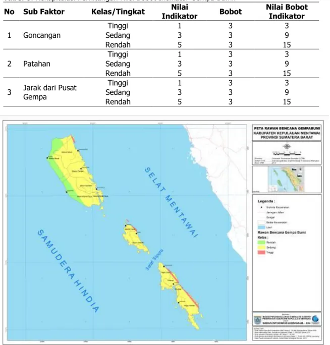 Gambar 3.  Peta Rawan Bencana Gempa Bumi  Kabupaten  Kepulauan Mentawai. 