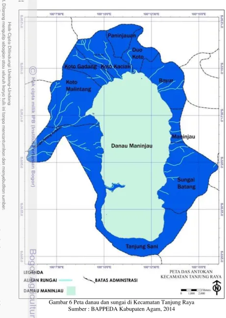 Gambar 6 Peta danau dan sungai di Kecamatan Tanjung Raya 