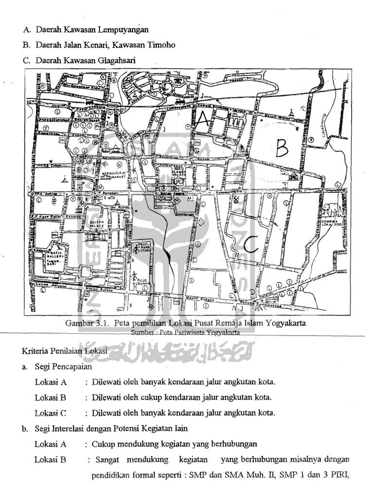 Gambar 3.1.  Peta pemilihan Lokasi Pusat Remaja Islam Yogyakarta 