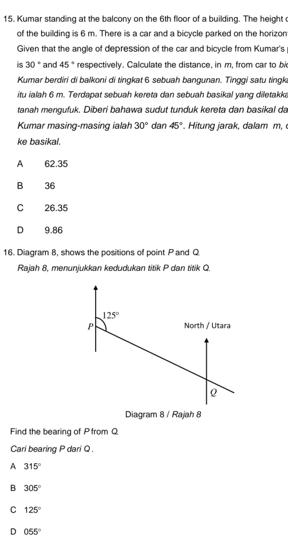 Diagram 8 / Rajah 8   Find the bearing of P from Q 