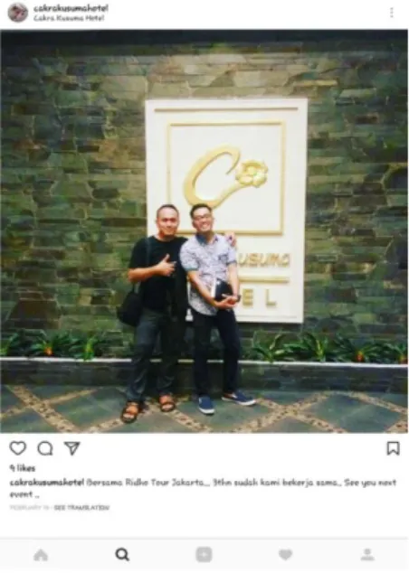 Gambar 3.12. Travel Agent Jakarta Ridho Tour  (Sumber: Instagram resmi Cakra Kusuma Hotel) 