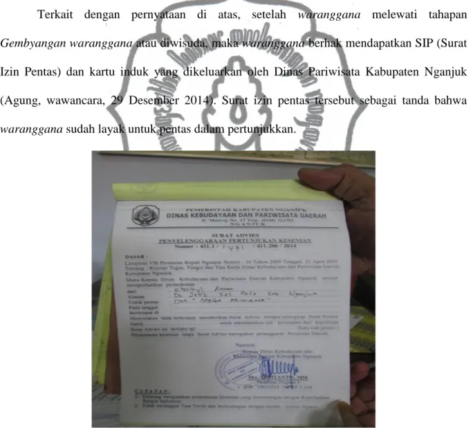 Gambar 4.7 Surat Izin Pentas dari Dinas Kebudayaan dan Pariwisata  (dokumen Ningsih, 28 Desember 2014)
