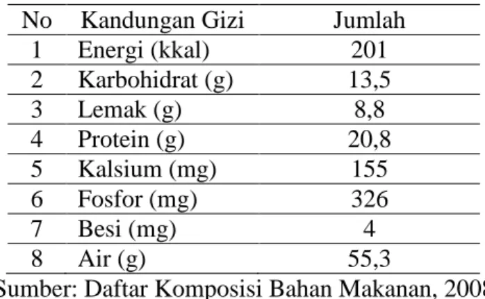 Tabel 2.7 Komposisi Kimia tempe per 100 gram 