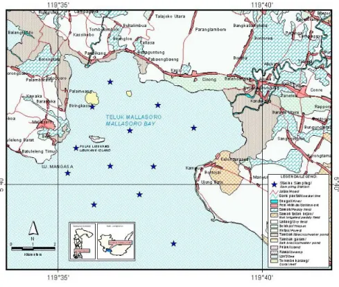 Figure 1. Map of sampling station of seaweed culture location suitability at Mallasoro Bay Jeneponto Regency, South Sulawesi