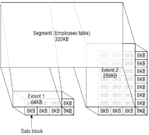 Gambar 2.4 Data Block, Extent, dan Segment 