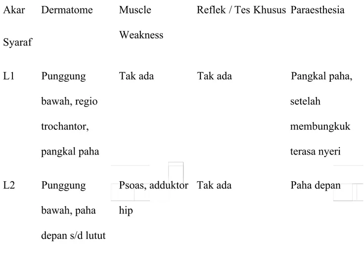 Tabel 4. Lumbar Root Syndromes