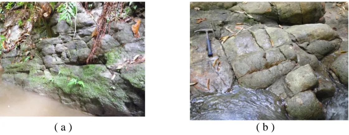 Foto 4.15.  Kenampakan kekar pada batuan granit (a) Desa kilang – Ema LP 56 ( b ) Desa  Hukurila , LP 49