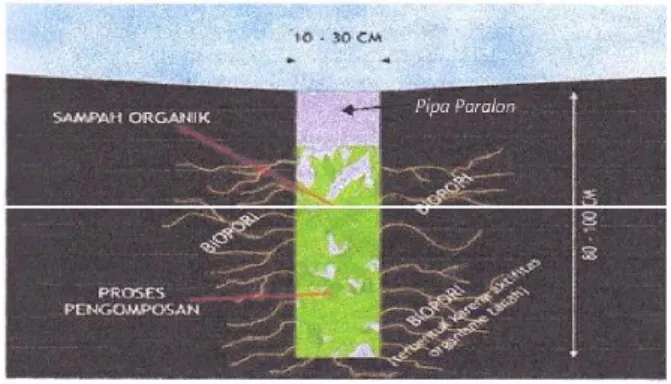 Gambar 1  Tampak Samping Lubang  Resapan Biopori di dalam tanah 
