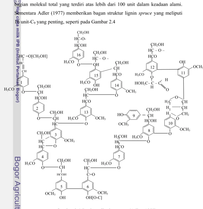 Gambar 2.4 Struktur  lignin spruce (Adler, 1977). 
