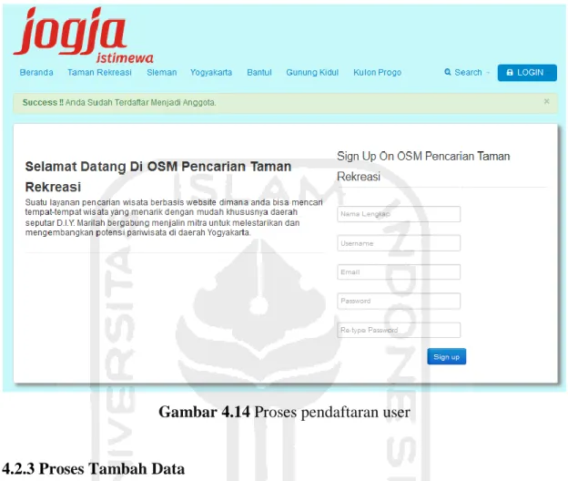 Gambar 4.14 Proses pendaftaran user 