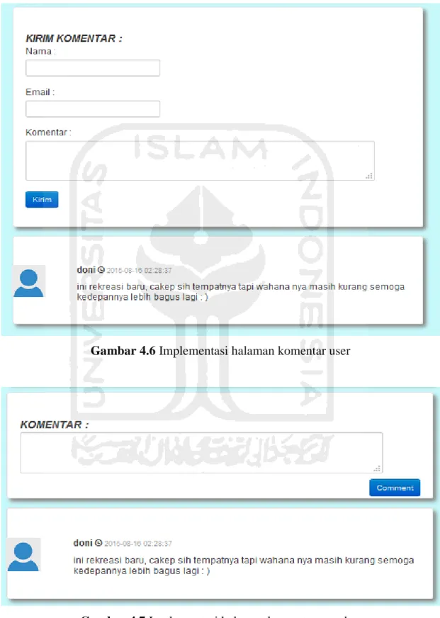 Gambar 4.6 Implementasi halaman komentar user 