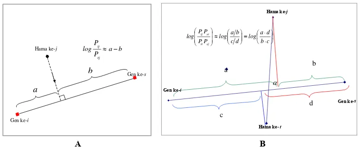 Gambar 3.1.  Tinjauan geometris tentang Odds (A) dan Rasio Odds (B)  