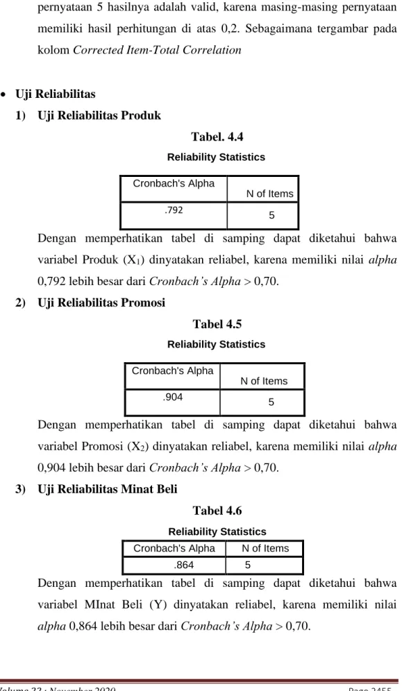 Tabel 4.5  Reliability Statistics  Cronbach's Alpha  N of Items  .904  5 