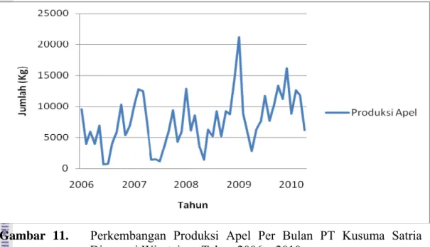 Gambar 11.   Perkembangan  Produksi Apel Per Bulan PT Kusuma Satria  Dinasasri Wisatajaya Tahun 2006 – 2010 