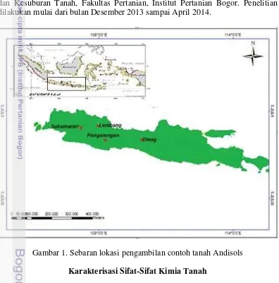 Gambar 1. Sebaran lokasi pengambilan contoh tanah Andisols 