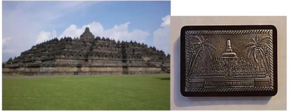 Gambar 4. Candi Borobudur di Jawa Tengah (kiri) sebagai inspirasi kerajinan logam (kanan) 