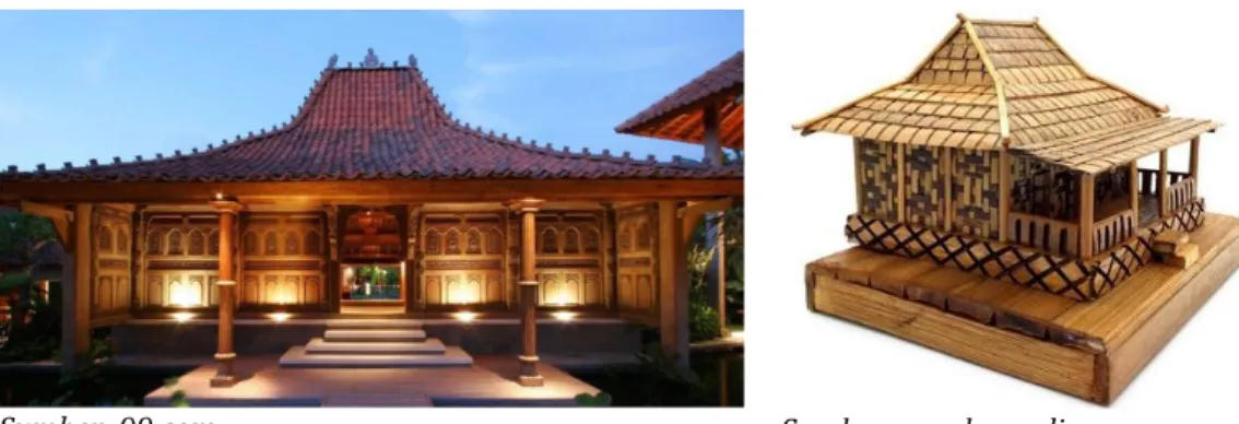 Gambar 6. Objek rumah adat Joglo (kiri) sebagai inspirasi kerajinan miniatur rumah adat  (kanan)