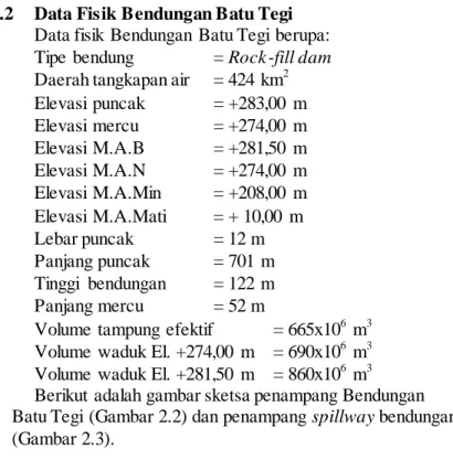 Gambar 2. 2 Penampang Bendungan Batu Tegi 