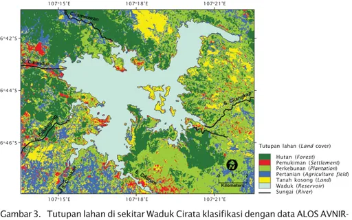 Figure 3. Land cover surrounding Cirata Reservoir classified from ALOS AVNIR-2 data acquired on September 27, 2008