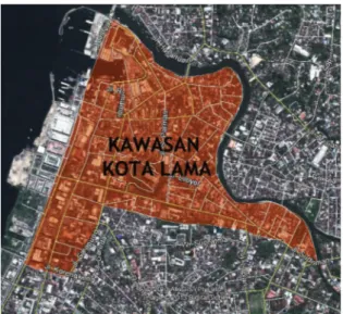 Gambar 1. Peta Kawasan Kota Lama di Kota Manado (sumber: Kumurur, V. dkk  	
   2013) 