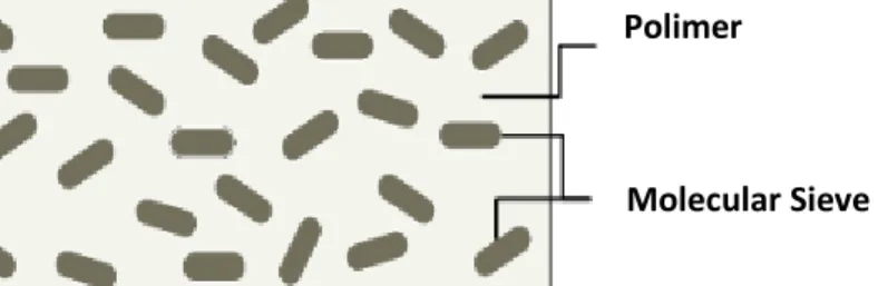 Gambar II.2 Skema polimer-material inorganik pada membran matriks campuran [9] 