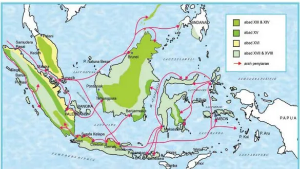 Gambar 1.20. Peta Persabaran Kerajaan Islam di Indonesia  (sumber: wordpress.com) 