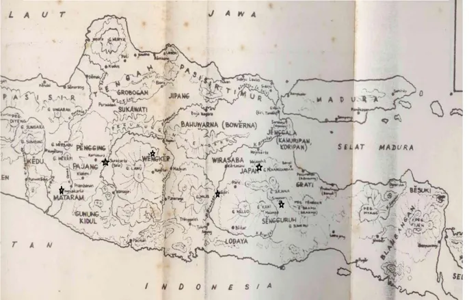 Gambar 2.1. Lokasi Kerajaan Hindu Dilihat Dari Penampang Samping Pulau Jawa 