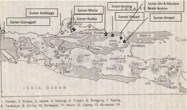 Gambar 2.4. Persebaran pusat peradaban Islam yang terletak di pesisir utara pulau Jawa 
