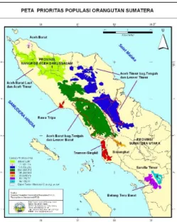 Gambar 2.6 Peta penyebaran populasi orangutan sumatra  Sumber: http://gunungleuser.or.id/biodiversitas/fauna/ 