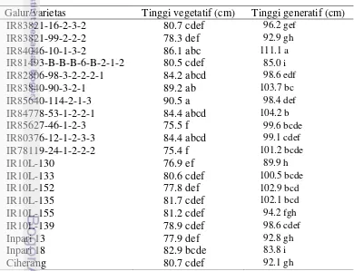 Tabel 3 Hasil uji lanjut DMRT pada tinggi tanaman (cm) pada fase vegetatif dan 