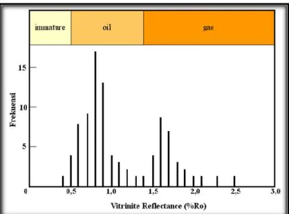 Gambar 5. Nilai vitrinite reflectance berbagai kerogen dengan tingkat kematangan  yang berbeda-beda 