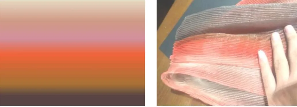 Gambar 4 (a) G radasi warna teknik printing, (b) Hasil jadi lipit lidi