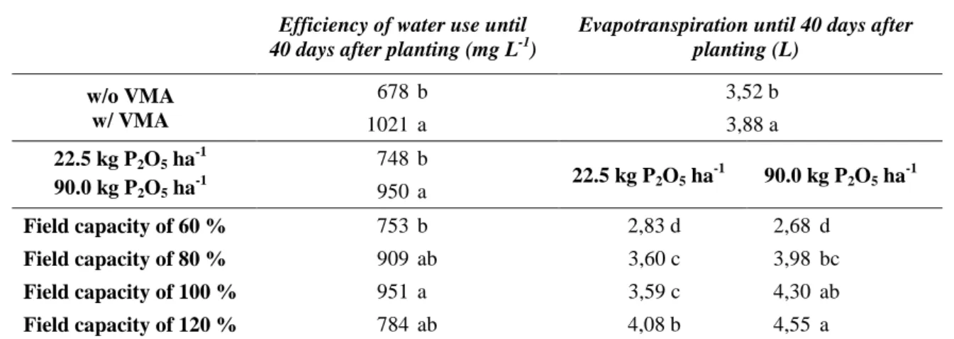 Table 4.  Effect of MVA inoculation on evapotranspiration and efficiency of P absorption  Efficiency of water use until 