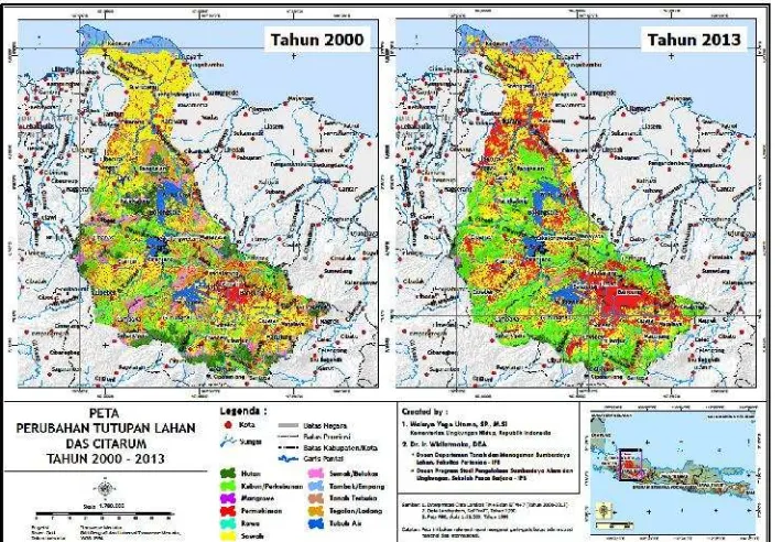 Gambar 4  Peta perubahan tutupan lahan tahun 2000-2013 DAS Citarum, JawaBarat