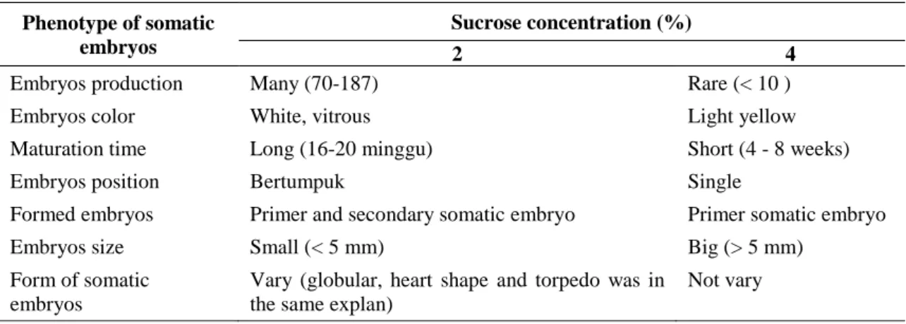 Table 5.  Convertion of sprouted somatic embryos form and produced planlet  Picloram  (µM)  Form of somatic embrio  Number of  sprouted embrio  Normal planlet  Abnormal planlet  4  Single  Mixture  5 7  5 0  0 7  8  Single  Mixture  3 5  3 0  0 5  12  Sing