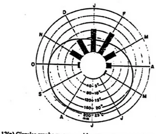 Diagram  tipe  ini  dimasukkan  diagram-diagram  statistik  (diagram  batang)  yang  pada ujung-ujungnya disatukan sehingga sumbu horisontal melingkar dan sumbu  vertikal merupakan jari-jarinya, lingkaran ini merupakan lingkaran konsentris dan  titik pusat