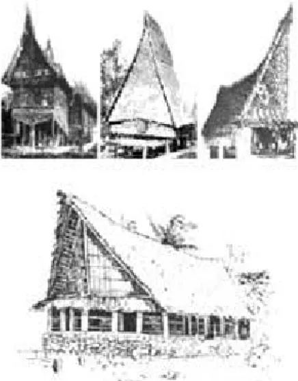 Gambar 2.3 Rumah tiang dua belas Negeri Sembilan, merupakan satu-satunya rumah tradisional pada Semenanjung Melayu yang bentuk atapnya melengkung (Sumber