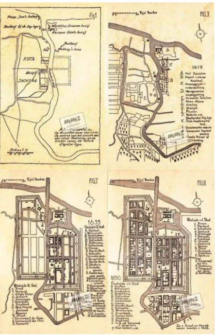 Gambar 2.6. Peta yang menunjukkan perubahan struktur ruang Kota Lama Batavia  Sumber: Breuning, __ 