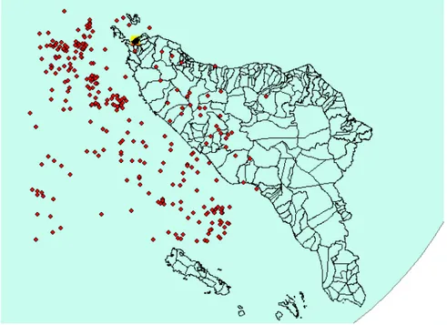 Gambar 1. Distribusi sumber gempa yang digunakan sebagai data penelitian. 