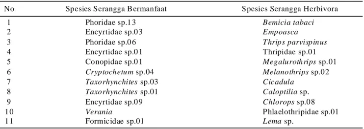 Tabel 2.  Hasil Uji Simper serangga herbivora dan serangga bermanfat pada varietas Anjasmoro dan Wilis