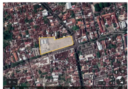 Gambar 3.5 Lokasi Proyek Gedung Pasar  Legi Songgo Langit  (Sumber: Google Earth) 